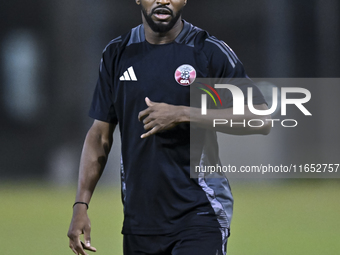 Ismaeel Mohammad from the Qatar National football team attends a training session at Aspire Academy in Doha, Qatar, on October 9, 2024, ahea...