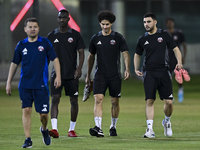 Players of the Qatar National team train at Aspire Academy in Doha, Qatar, on October 9, 2024, ahead of the FIFA World Cup 2026 Qualificatio...