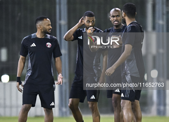 Players of the Qatar National team train at Aspire Academy in Doha, Qatar, on October 9, 2024, ahead of the FIFA World Cup 2026 Qualificatio...