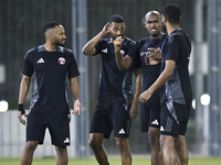 Players of the Qatar National team train at Aspire Academy in Doha, Qatar, on October 9, 2024, ahead of the FIFA World Cup 2026 Qualificatio...