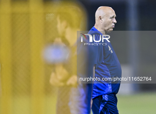 Head coach Marquez Lopez of the Qatar national team attends a training session at Aspire Academy in Doha, Qatar, on October 9, 2024, ahead o...