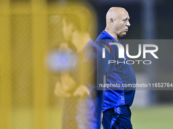 Head coach Marquez Lopez of the Qatar national team attends a training session at Aspire Academy in Doha, Qatar, on October 9, 2024, ahead o...