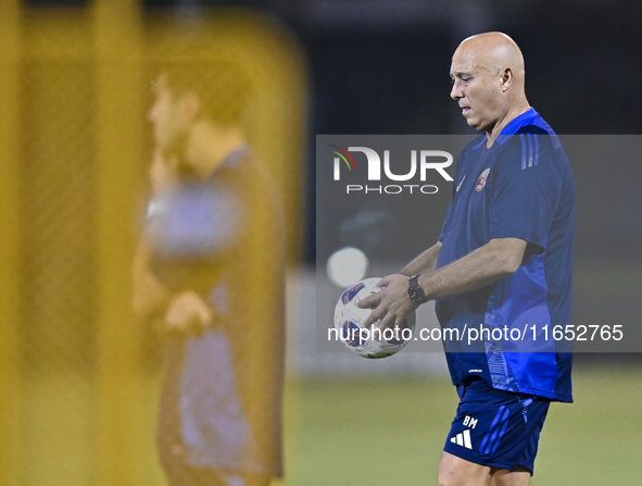 Head coach Marquez Lopez of the Qatar national team attends a training session at Aspire Academy in Doha, Qatar, on October 9, 2024, ahead o...