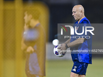 Head coach Marquez Lopez of the Qatar national team attends a training session at Aspire Academy in Doha, Qatar, on October 9, 2024, ahead o...