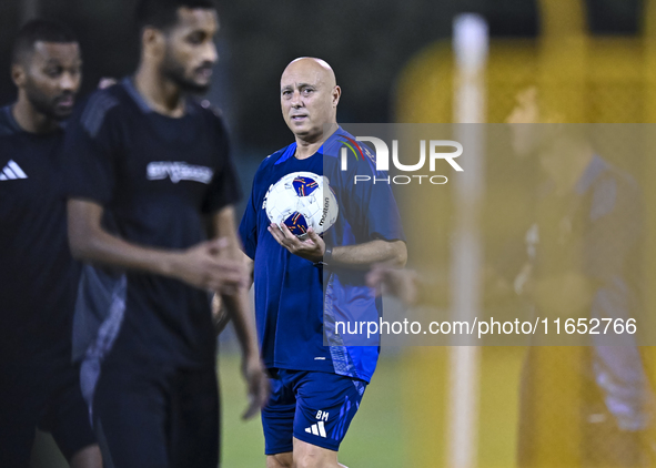 Head coach Marquez Lopez of the Qatar national team attends a training session at Aspire Academy in Doha, Qatar, on October 9, 2024, ahead o...