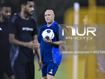 Head coach Marquez Lopez of the Qatar national team attends a training session at Aspire Academy in Doha, Qatar, on October 9, 2024, ahead o...