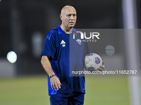 Head coach Marquez Lopez of the Qatar national team attends a training session at Aspire Academy in Doha, Qatar, on October 9, 2024, ahead o...