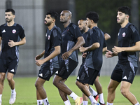 Players of the Qatar National team train at Aspire Academy in Doha, Qatar, on October 9, 2024, ahead of the FIFA World Cup 2026 Qualificatio...