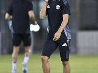 Akram Afif from the Qatar National football team attends a training session at Aspire Academy in Doha, Qatar, on October 9, 2024, ahead of t...