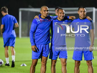 Players of the Kyrgyzstan National team train at Qatar University training pitch in Doha, Qatar, on October 9, 2024, ahead of the FIFA World...