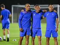 Players of the Kyrgyzstan National team train at Qatar University training pitch in Doha, Qatar, on October 9, 2024, ahead of the FIFA World...