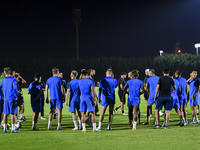 Players of the Kyrgyzstan National team train at Qatar University training pitch in Doha, Qatar, on October 9, 2024, ahead of the FIFA World...