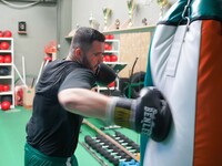 An athlete of Panathinaikos Boxing Club exercises in Athens, Greece, on October 9, 2024. (