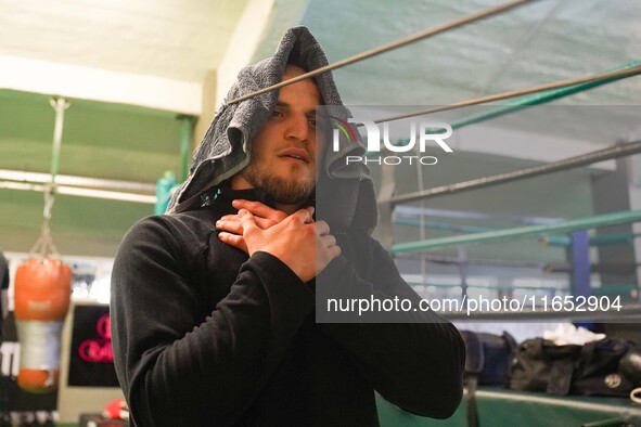 An athlete of Panathinaikos Boxing Club exercises in Athens, Greece, on October 9, 2024. 