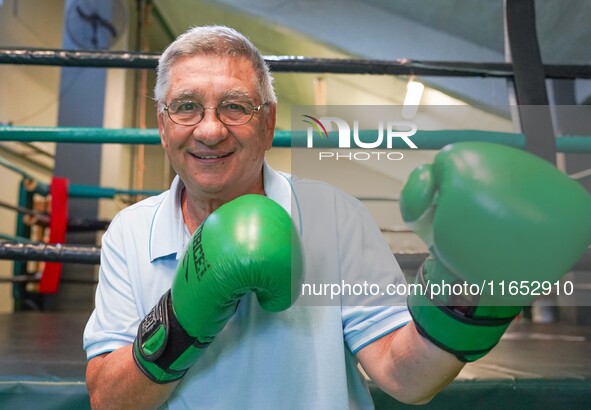 Former athlete of Panathinaikos Boxing Club Vagelis Oikonomakos exercises in Athens, Greece, on October 9, 2024. 