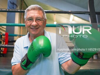 Former athlete of Panathinaikos Boxing Club Vagelis Oikonomakos exercises in Athens, Greece, on October 9, 2024. (