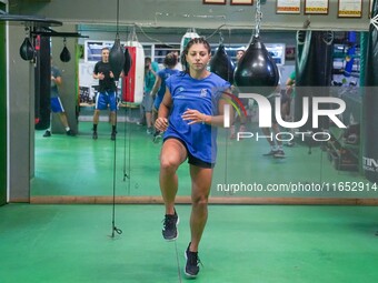 5th Elite World Champion Olga Papadatou of Panathinaikos Boxing Club exercises in Athens, Greece, on October 9, 2024. (