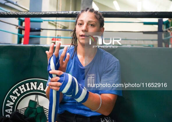 5th Elite World Champion Olga Papadatou of Panathinaikos Boxing Club exercises in Athens, Greece, on October 9, 2024. 