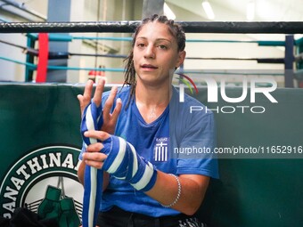 5th Elite World Champion Olga Papadatou of Panathinaikos Boxing Club exercises in Athens, Greece, on October 9, 2024. (