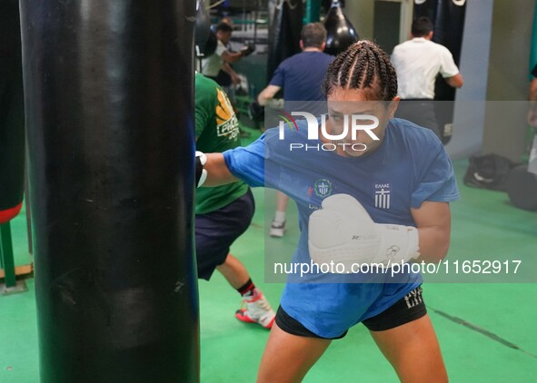 5th Elite World Champion Olga Papadatou of Panathinaikos Boxing Club exercises in Athens, Greece, on October 9, 2024. 