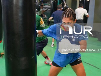 5th Elite World Champion Olga Papadatou of Panathinaikos Boxing Club exercises in Athens, Greece, on October 9, 2024. (