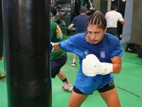 5th Elite World Champion Olga Papadatou of Panathinaikos Boxing Club exercises in Athens, Greece, on October 9, 2024. (