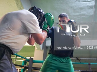 Athletes of Panathinaikos Boxing Club exercise in Athens, Greece, on October 9, 2024. (