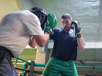 Athletes of Panathinaikos Boxing Club exercise in Athens, Greece, on October 9, 2024. (