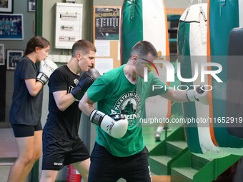 Athletes of Panathinaikos Boxing Club exercise in Athens, Greece, on October 9, 2024. (