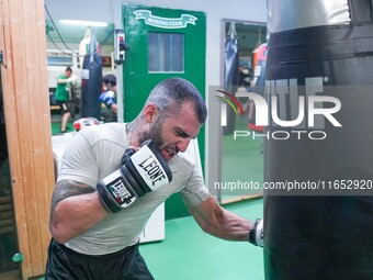 Athletes of Panathinaikos Boxing Club exercise in Athens, Greece, on October 9, 2024. (