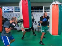 Athletes of Panathinaikos Boxing Club exercise in Athens, Greece, on October 9, 2024. (