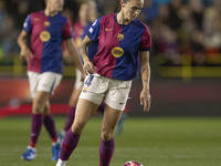 Mapi Maria Leon #4 of FC Barcelona plays during the UEFA Women's Champions League Group D match between Manchester City and FC Barcelona at...