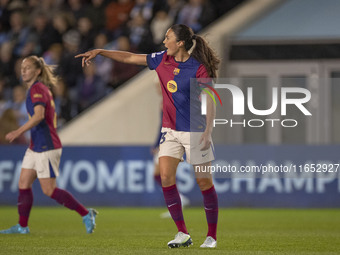 Ingrid Syrstad Engen #23 of FC Barcelona gesticulates during the UEFA Women's Champions League Group D match between Manchester City and FC...