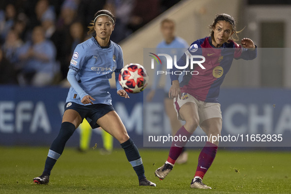 Yui Hasegawa #25 of Manchester City W.F.C. plays during the UEFA Women's Champions League Group D match between Manchester City and FC Barce...