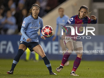 Yui Hasegawa #25 of Manchester City W.F.C. plays during the UEFA Women's Champions League Group D match between Manchester City and FC Barce...