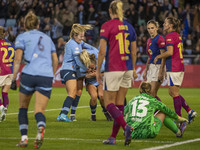 Naomi Layzell #3 of Manchester City W.F.C. celebrates her goal during the UEFA Women's Champions League Group D match between Manchester Cit...