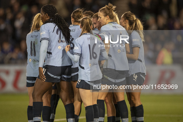 Naomi Layzell #3 of Manchester City W.F.C. celebrates her goal during the UEFA Women's Champions League Group D match between Manchester Cit...