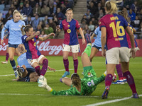 Naomi Layzell, #3 of Manchester City W.F.C., scores a goal during the UEFA Women's Champions League Group D match between Manchester City an...