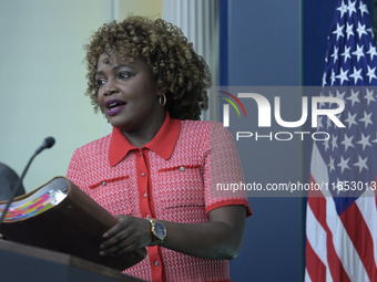 The White House Press Secretary Karine Jean-Pierre holds a press briefing about Hurricane Milton in Washington DC, USA, on October 9, 2024,...