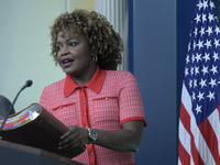 The White House Press Secretary Karine Jean-Pierre holds a press briefing about Hurricane Milton in Washington DC, USA, on October 9, 2024,...