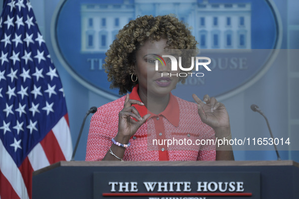 The White House Press Secretary Karine Jean-Pierre holds a press briefing about Hurricane Milton in Washington DC, USA, on October 9, 2024,...