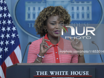 The White House Press Secretary Karine Jean-Pierre holds a press briefing about Hurricane Milton in Washington DC, USA, on October 9, 2024,...