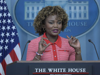 The White House Press Secretary Karine Jean-Pierre holds a press briefing about Hurricane Milton in Washington DC, USA, on October 9, 2024,...