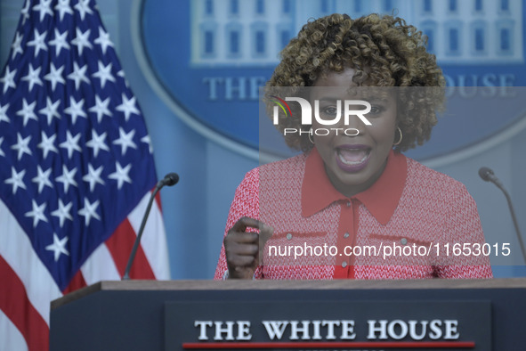 The White House Press Secretary Karine Jean-Pierre holds a press briefing about Hurricane Milton in Washington DC, USA, on October 9, 2024,...