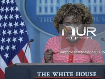 The White House Press Secretary Karine Jean-Pierre holds a press briefing about Hurricane Milton in Washington DC, USA, on October 9, 2024,...