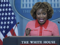 The White House Press Secretary Karine Jean-Pierre holds a press briefing about Hurricane Milton in Washington DC, USA, on October 9, 2024,...