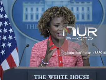 The White House Press Secretary Karine Jean-Pierre holds a press briefing about Hurricane Milton in Washington DC, USA, on October 9, 2024,...