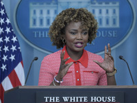 The White House Press Secretary Karine Jean-Pierre holds a press briefing about Hurricane Milton in Washington DC, USA, on October 9, 2024,...