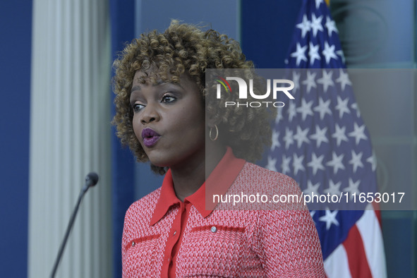 The White House Press Secretary Karine Jean-Pierre holds a press briefing about Hurricane Milton in Washington DC, USA, on October 9, 2024,...