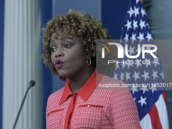 The White House Press Secretary Karine Jean-Pierre holds a press briefing about Hurricane Milton in Washington DC, USA, on October 9, 2024,...